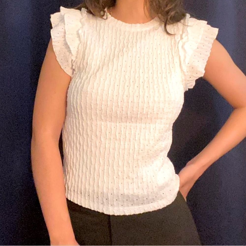 ATELIER by Kirious Knitted Top with Ruffle Sleeves White Size XL
